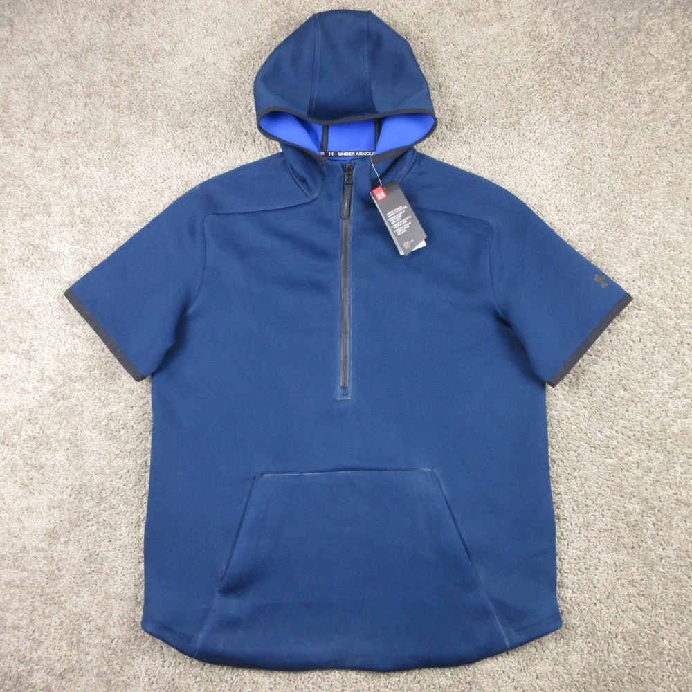 Under Armour Sweater Men XL Blue Short Sleeve 1/2 Zip Pullover Hoodie Sweatshirt